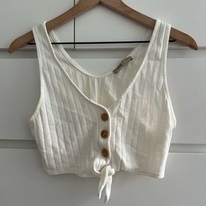 Ribbed white button up crop top